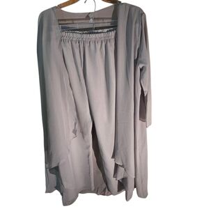 Women's 2 pc Light Gray Open Front Full Length Cardigan Custom Made Size 2X